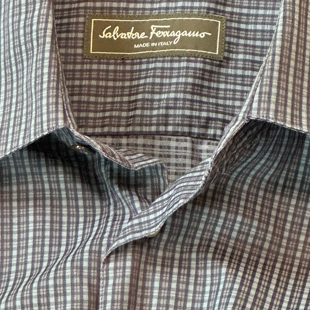 Salvatore Ferragamo Men's Checkered Shirt - blue check made in Italy